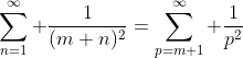 \sum_{n=1}^\infty \frac{1}{(m+n)^2}=\sum_{p=m+1}^\infty \frac{1}{p^2}
