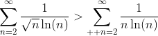 \sum_{n=2}^{\infty}\frac{1}{\sqrt{n}\ln(n)}>\sum_{  n=2}^{\infty}\frac{1}{n\ln(n)}