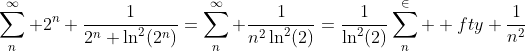 \sum_n^\infty 2^n \frac{1}{2^n \ln^2(2^n)}=\sum_n^\infty \frac{1}{n^2\ln^2(2)}=\frac{1}{\ln^2(2)}\sum_n^\in  fty \frac{1}{n^2}