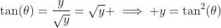 \tan(\theta)=\frac{y}{\sqrt{y}}=\sqrt{y} \implies y=\tan^2(\theta)