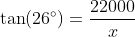 \tan(26^{\circ})=\frac{22000}{x}