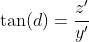 \tan(d)=\dfrac{z'}{y'}~\implies~ d= \arctan\left(\dfrac{z'}{y'}  \right)