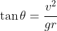 \tan\theta=\frac{v^2}{gr}