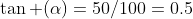 \tan (\alpha)=50/100=0.5