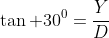 \tan 30^0=\frac{Y}{D}