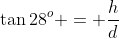 \tan28^o = \frac{h}{d}