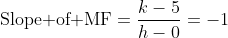 \text{Slope of MF}=\frac{k-5}{h-0}=-1
