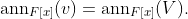 \text{ann}_{F[x]}(v)=\text{ann}_{F[x]}(V).