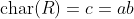 \text{char}(R)=c=ab