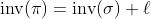 \text{inv}(\pi)=\text{inv}(\sigma)+\ell