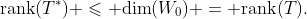 \text{rank}(T^*) \leqslant \text{dim}(W_0) = \text{rank}(T).