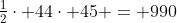 \tfrac{1}{2}\cdot 44\cdot 45 = 990