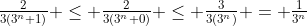 \tfrac{2}{3(3^n+1)} \leq \tfrac{2}{3(3^n+0)} \leq \tfrac{3}{3(3^n)} = \tfrac{1}{3^n}