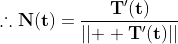 \therefore\bold{N(t)}=\frac{\bold{T'(t)}}{||\bold{  T'(t)}||}