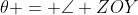 \theta = \angle ZOY