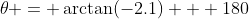 \theta = \arctan(-2.1) + 180