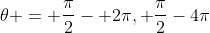 \theta = \frac{\pi}{2}- 2\pi, \frac{\pi}{2}-4\pi