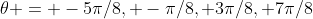 \theta = -5\pi/8, -\pi/8, 3\pi/8, 7\pi/8