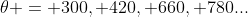 \theta = 300, 420, 660, 780...