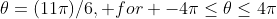 \theta=(11\pi)/6, for -4\pi\leq\theta\leq4\pi