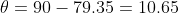 \theta=90-79.35=10.65