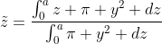 \tilde{z}=\frac{\int_{0}^{a}z \pi y^2 dz}{\int_{0}^{a}\pi y^2 dz}