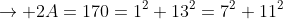 \to 2A=170=1^2+13^2=7^2+11^2