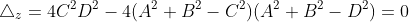 \triangle_{z}=4C^2D^2-4(A^2+B^2-C^2)(A^2+B^2-D^2)=0
