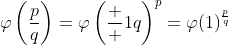 \varphi\left(\frac{p}{q}\right)=\varphi\left(\frac  {1}{q}\right)^p=\varphi(1)^{\frac{p}{q}}