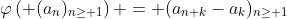 \varphi\left( (a_n)_{n\ge 1}\right) = (a_{n+k}-a_k)_{n\ge 1}