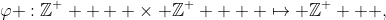 \varphi :\mathbb{Z}^ +   \times \mathbb{Z}^ +   \mapsto \mathbb{Z}^ +  ,~\varphi (m,n) = \left( {2^{m - 1} } \right)\left( {2n - 1} \right)