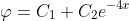\varphi=C_1+C_2e^{-4x}