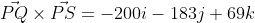 \vec{PQ}\times\vec{PS}=-200i-183j+69k