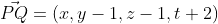 \vec{PQ}=(x,y-1,z-1,t+2)
