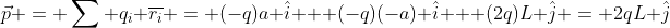 \vec{p} = \sum q_i \overline{r_i} = (-q)a \hat{i} + (-q)(-a) \hat{i} + (2q)L \hat{j} = 2qL \hat{j}