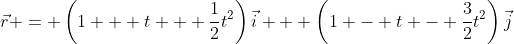 \vec{r} = \left(1 + t + \frac{1}{2}t^2\right)\vec{i} + \left(1 - t - \frac{3}{2}t^2\right)\vec{j}