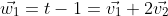 \vec{w_1}=t-1=\vec{v_1}+2\vec{v_2}