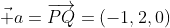 \vec a=\overrightarrow{PQ}=(-1,2,0)