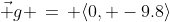 \vec g \,=\, \langle0, -9.8\rangle