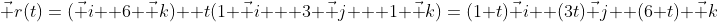 \vec r(t)=(\vec i +6 \vec k) +t(1 \vec i + 3 \vec j + 1 \vec k)=(1+t)\vec i +(3t)\vec j +(6+t) \vec k