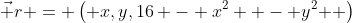 \vec r = \left( {x,y,16 - x^2  - y^2 } \right)