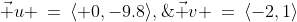 \vec u \:=\:\langle 0,-9.8\rangle,\;\vec v \:=\:\langle-2,1\rangle