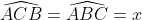 \widehat{ACB}=\widehat{ABC}=x