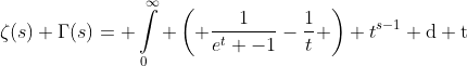 \zeta(s) \Gamma(s)= \int\limits_0^\infty \left( \frac{1}{e^t -1}-\frac{1}{t} \right) t^{s-1} \rm{d} t