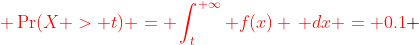 {\color{red} \Pr(X > t) = \int_{t}^{+\infty} f(x) \, dx = 0.1} ~