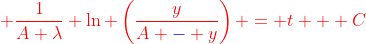 {\color{red} \frac{1}{A \lambda} \ln \left(\frac{y}{A {\color{blue}-} y}\right) = t + C}