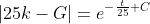 {\left|25k-G\right|}=e^{-\frac{t}{25}+C}