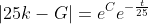 {\left|25k-G\right|}=e^{C}e^{-\frac{t}{25}}