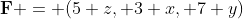 {\mathbf{F} = (5 z, 3 x, 7 y)}