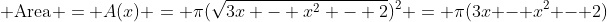 {\rm Area} = A(x) = \pi(\sqrt{3x - x^2 - 2})^2 = \pi(3x - x^2 - 2)